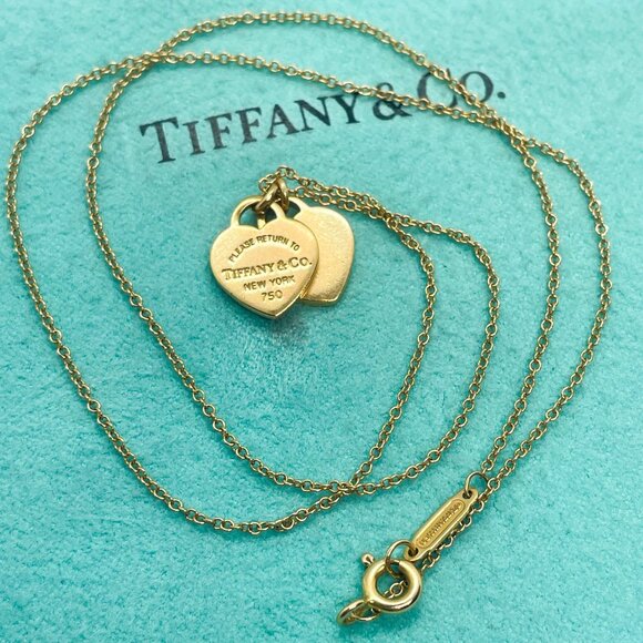 Tiffany & Co. Return to Tiffany 18k Rose Gold Double Mini Heart Necklace 16" - Picture 6 of 11